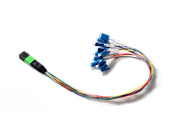 MPO APC AO LC ventilam para fora 0.9mm cabo de remendo ótico do módulo simples de 12 fibras