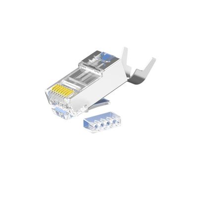 comprar Conectores industriais CAT6 RJ45 a granel com caixa transparente e contatos revestidos de ouro de 50 microns para Ethernet de 1 Gbps online manufacture