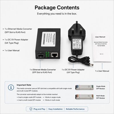 comprar Conversor de mídia Gigabit SFP para 10/100/1000Base-T para 1000Base-SX com 550m de distância de transmissão em fibra multimodo (MMF) OM2/OM3 online manufacture