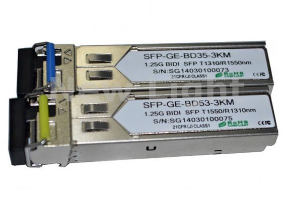 Transceptor SFP BiDi 1.25G de Alto Desempenho com Fibra Monomodo e Distância de Transmissão de 3km