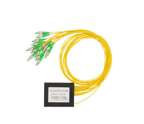 Divisor de fibra óptica 1X12 FC APC com onda operacional de 1260-1650 nm e 3 anos de garantia