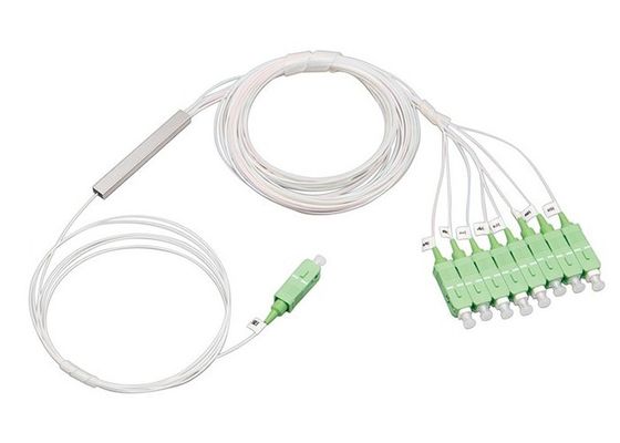 1x8 Mini Tipo PLC Splitter com conector SC e tubo de aço inoxidável para redes de fibra óptica