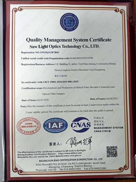China NEW LIGHT OPTICS TECHNOLOGY LIMITED Certificações